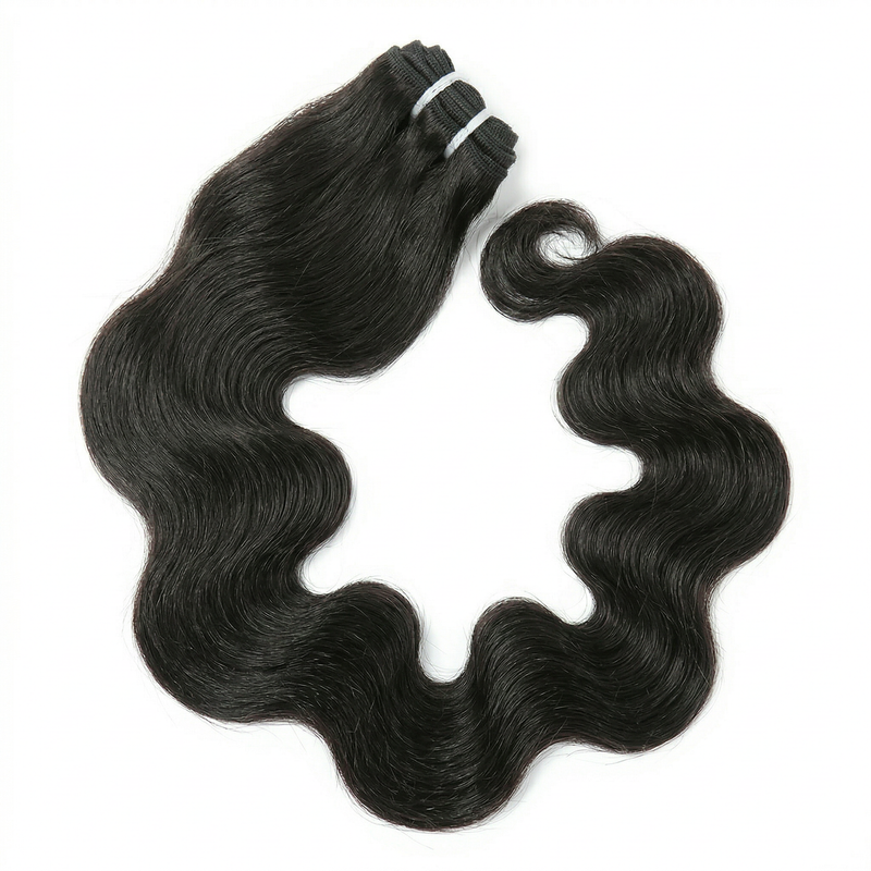 Black hair extensions with wavy texture on a white background