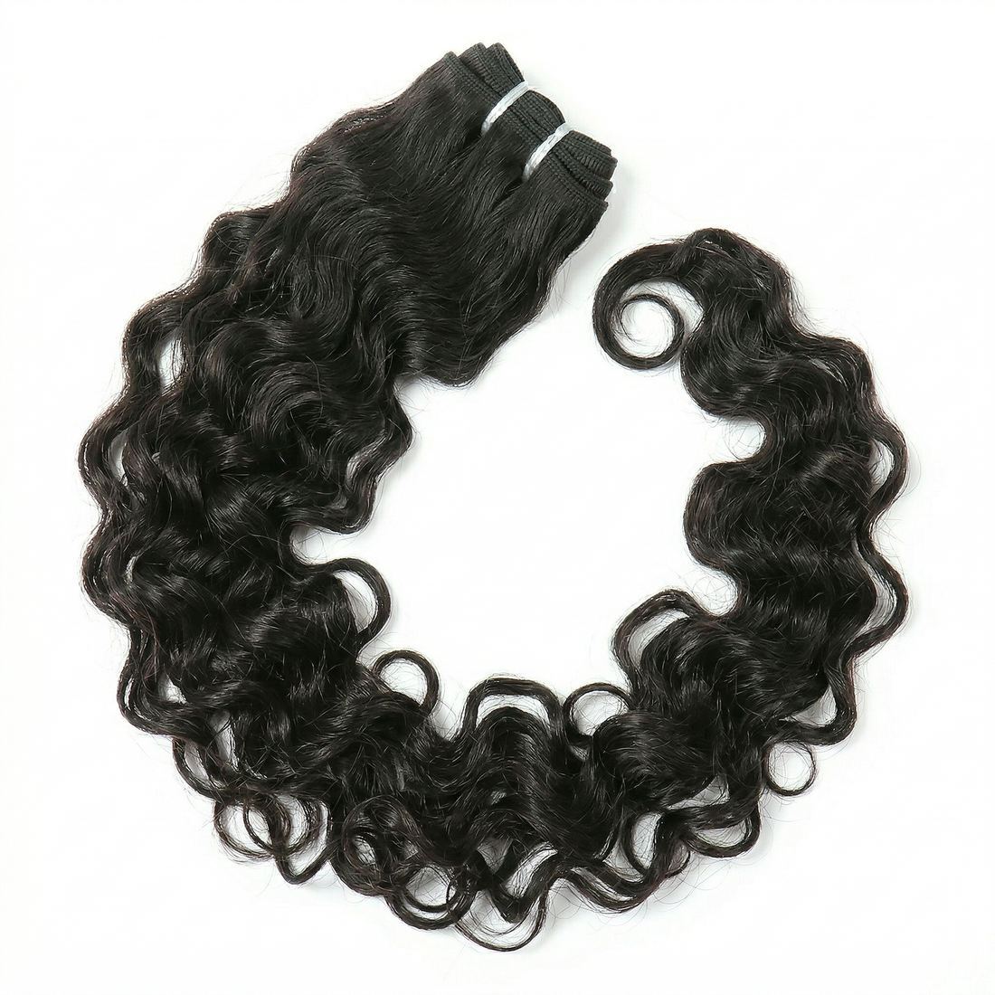 Black loose wave hair extensions on a white background