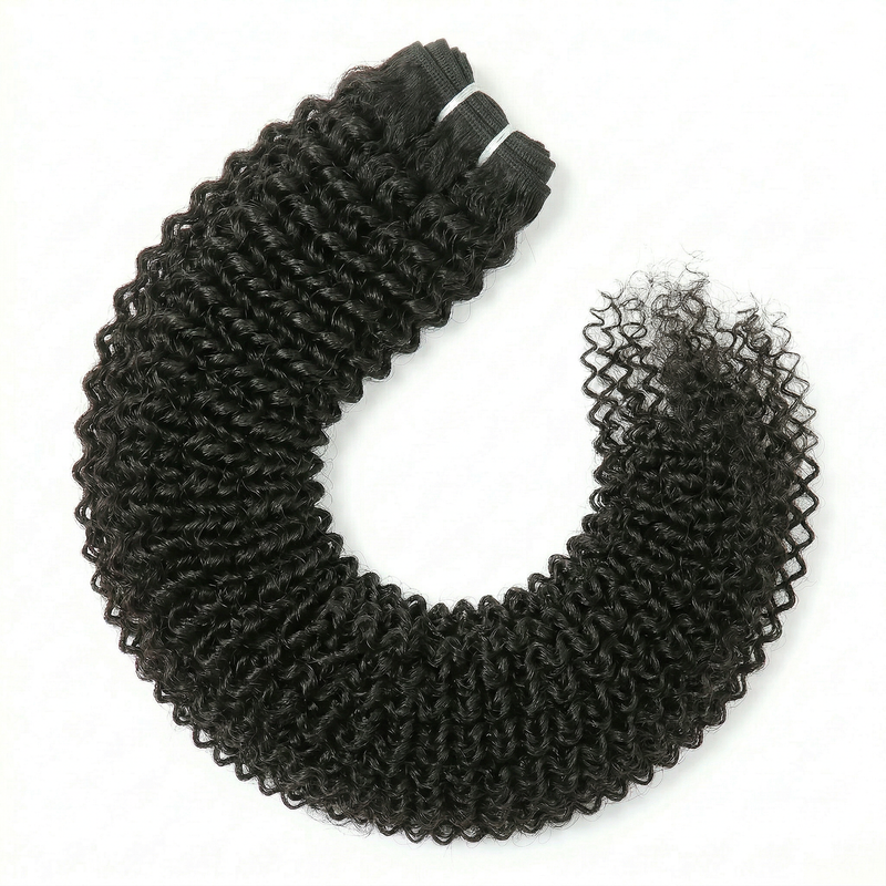 Black curly hair extensions on a white background